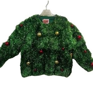 Tipsy Elves Bristle Babe Ugly Christmas Cardigan  Tinsel Ornament‎ Sweater 1X
